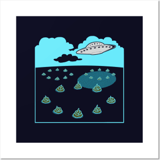 Funny Alien Ufo Flying Saucer Crop Circles Poop Posters and Art
